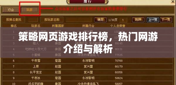 策略網(wǎng)頁游戲排行榜，熱門網(wǎng)游介紹與解析