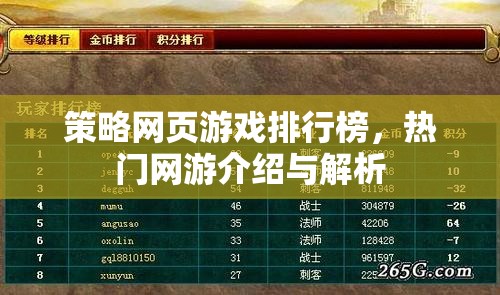 策略網(wǎng)頁游戲排行榜，熱門網(wǎng)游介紹與解析