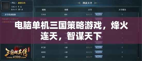 烽火連天，電腦單機(jī)三國策略游戲的智謀天下之旅