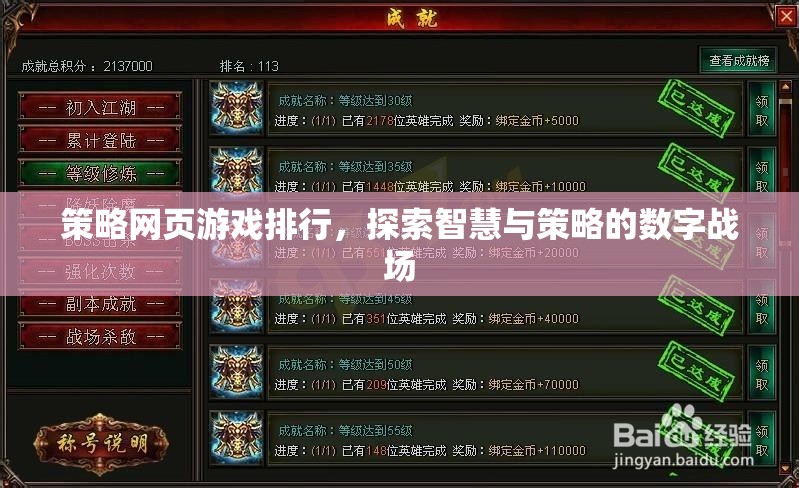 智慧與策略的數(shù)字戰(zhàn)場(chǎng)，策略網(wǎng)頁(yè)游戲排行榜