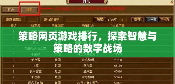 智慧與策略的數(shù)字戰(zhàn)場(chǎng)，策略網(wǎng)頁(yè)游戲排行榜