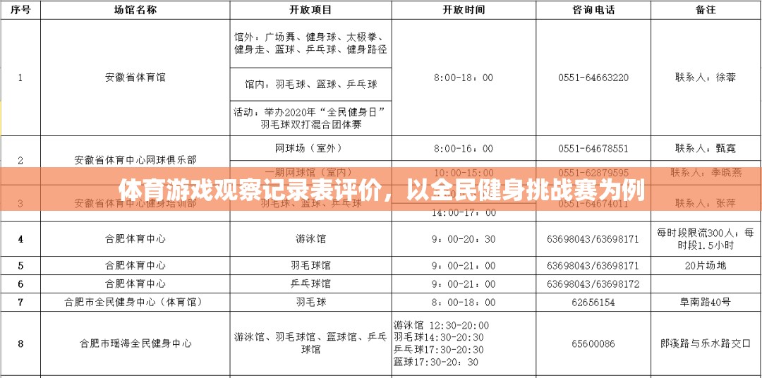 全民健身挑戰(zhàn)賽，體育游戲觀察記錄表評價