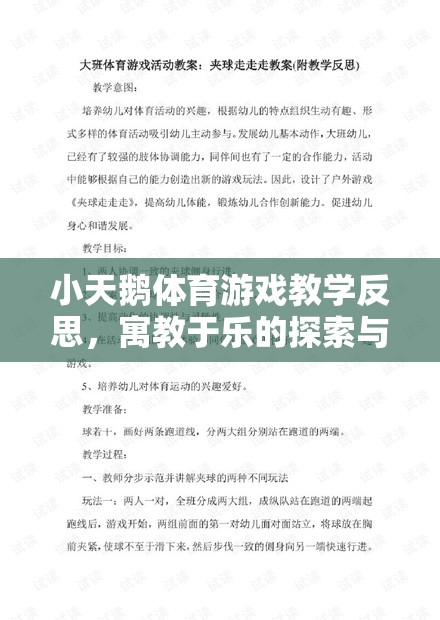 寓教于樂(lè)，小天鵝體育游戲教學(xué)的探索與啟示