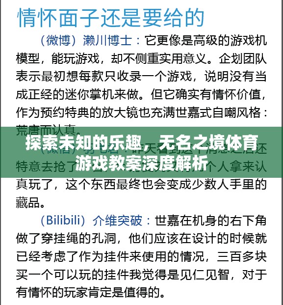 探索未知，深度解析無名之境體育游戲教案的樂趣與挑戰(zhàn)