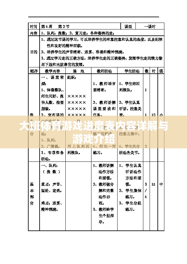 大班體育游戲進度表，內(nèi)容詳解與精彩游戲介紹
