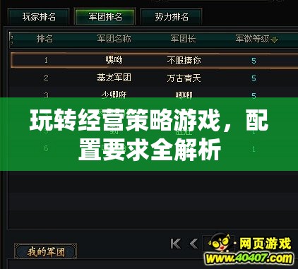 經(jīng)營策略游戲配置要求全解析，打造最佳游戲體驗