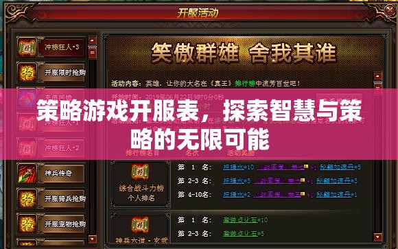 策略游戲開(kāi)服表，解鎖智慧與策略的無(wú)限可能