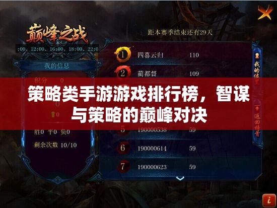 智謀與策略的巔峰對(duì)決，策略類(lèi)手游排行榜