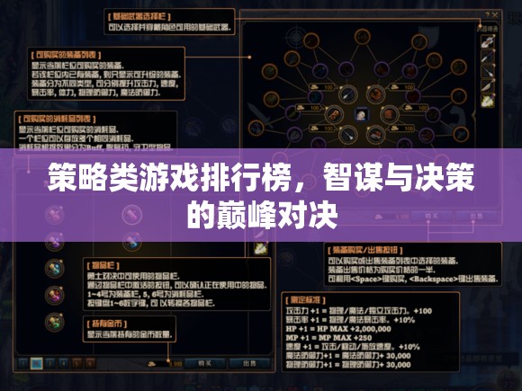 智謀與決策的巔峰對決，策略類游戲排行榜