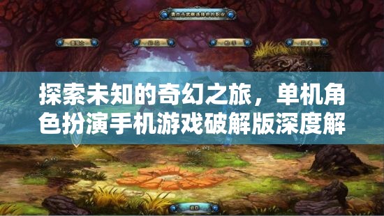 探索未知，單機角色扮演手機游戲破解版深度解析