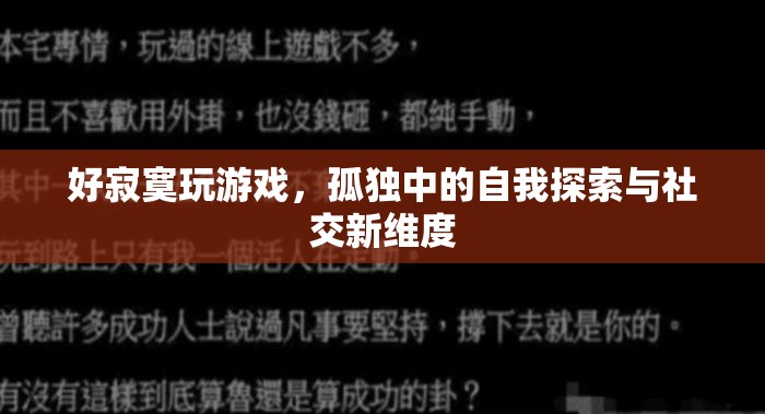 孤獨中的自我探索與社交新維度，游戲中的心靈之旅