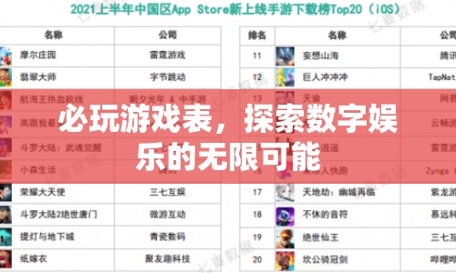 必玩游戲表，解鎖數(shù)字娛樂的無限可能