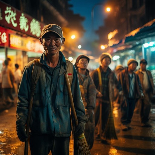 河南網(wǎng)紅小吃街環(huán)衛(wèi)工凌晨下班，他們的辛勞你注意到了嗎？